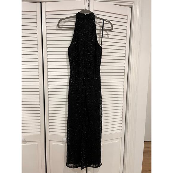 Mac Duggal Black Beaded Halter Neck Midi Dress - Picture 8 of 10